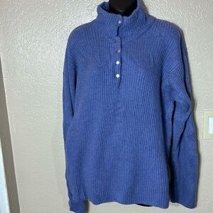 Johnstons of Elgin 100% cashmere made in Scotland blue ribbed knit button front